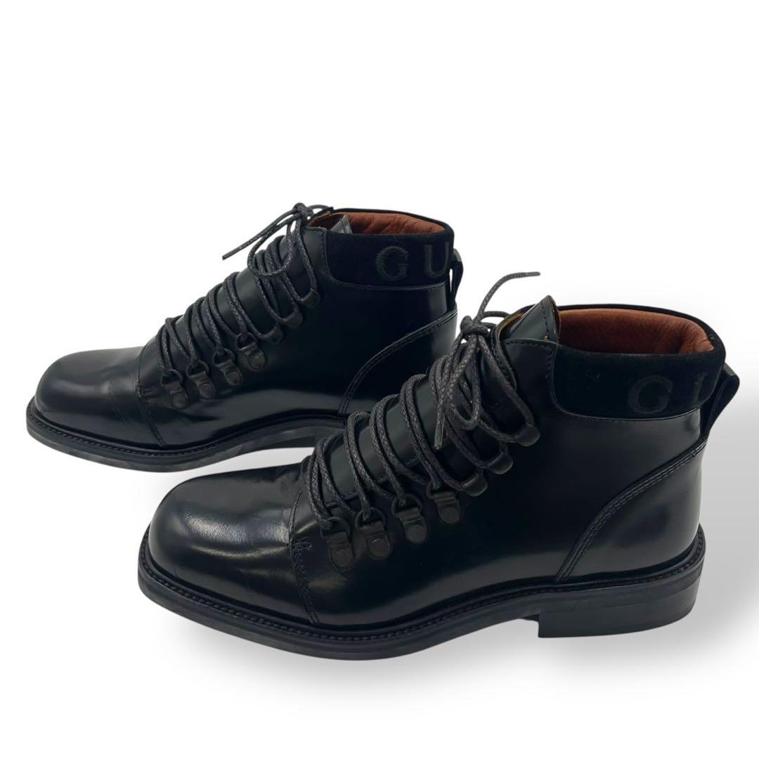 極美品　希少モデル　グッチ　マウンテンブーツ　レースアップ　レザー　黒　23