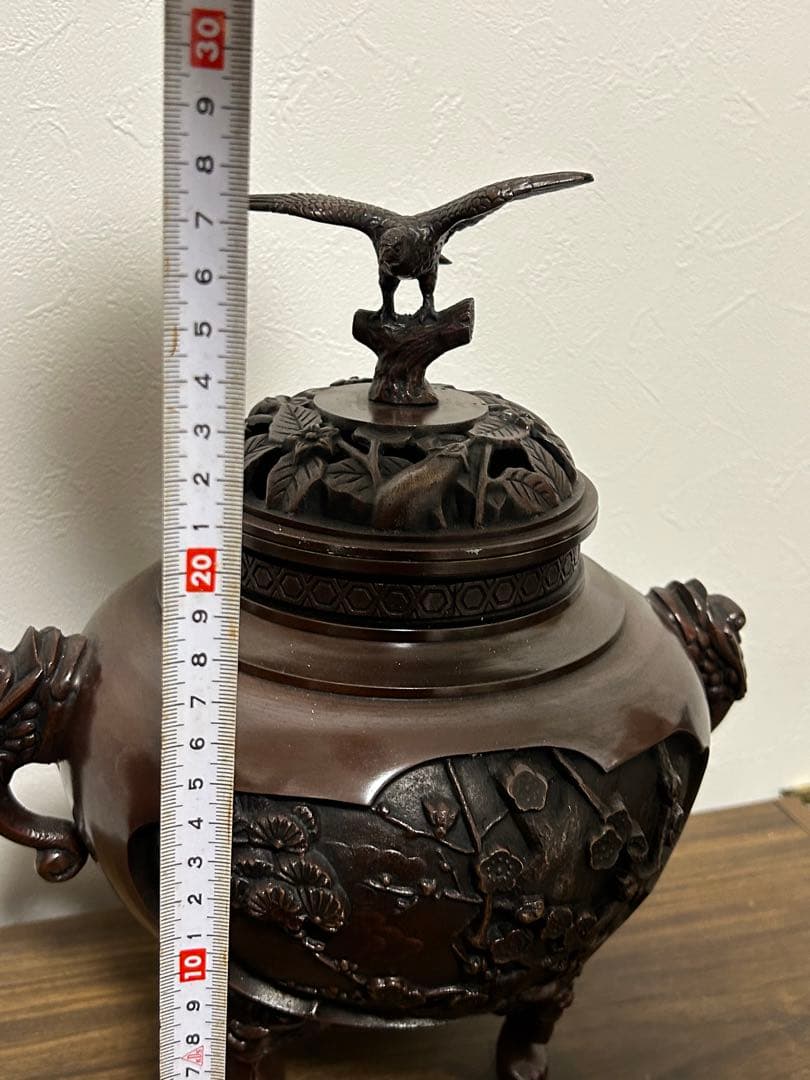 高岡銅器　香炉　銅製 壱不二弐鷹参茄子　置物　オブジェ