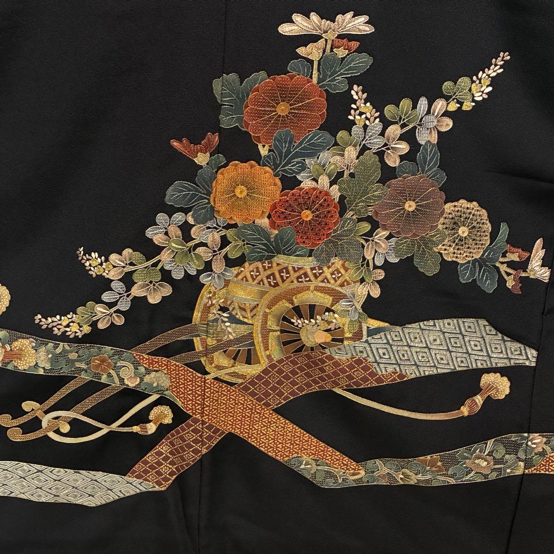 D95 黒留袖 総刺繍 汕頭・蘇州・相良刺繍 やまと誂製 正絹 着物 袷 極美品