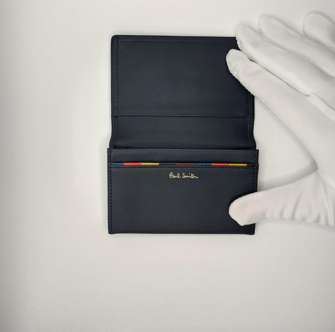 【新品・未使用】 ポールスミス 名刺入れ ネイビー レザー ステッチ箱付き