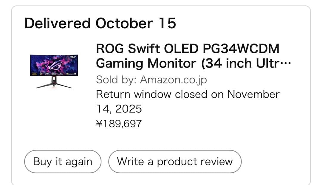 ゲーミングモニター ROG Swift OLED PG34WCDM