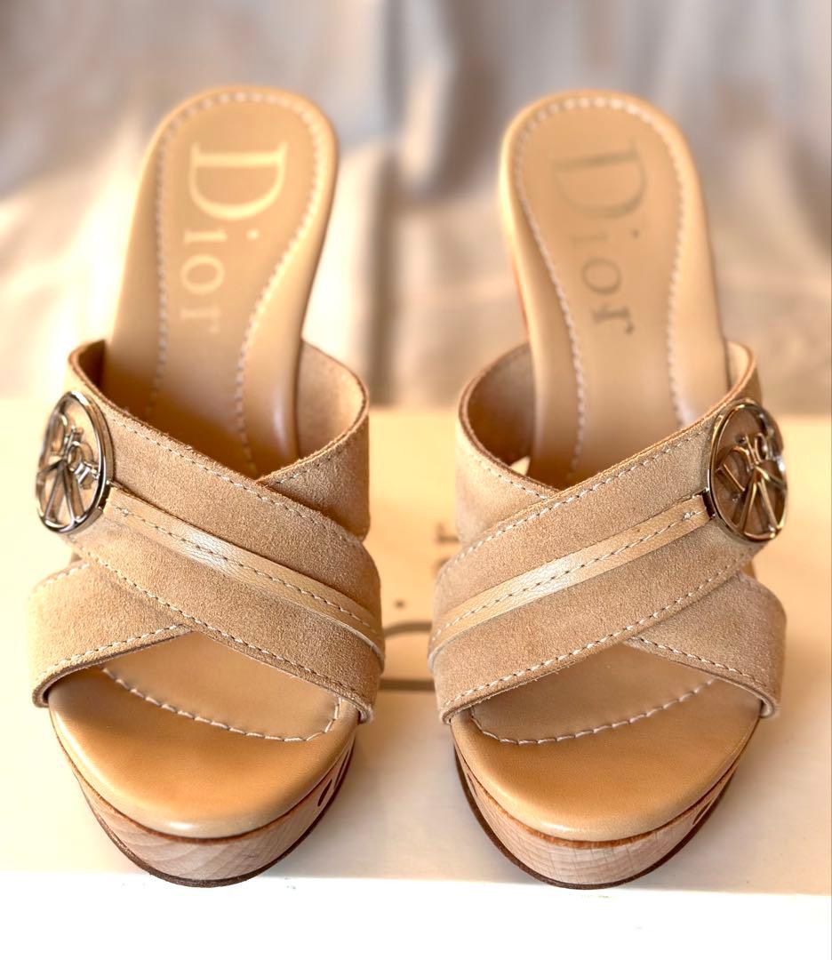 (美品) Dior ベージュ ハイヒールサンダル ディオール LOVE モチーフ