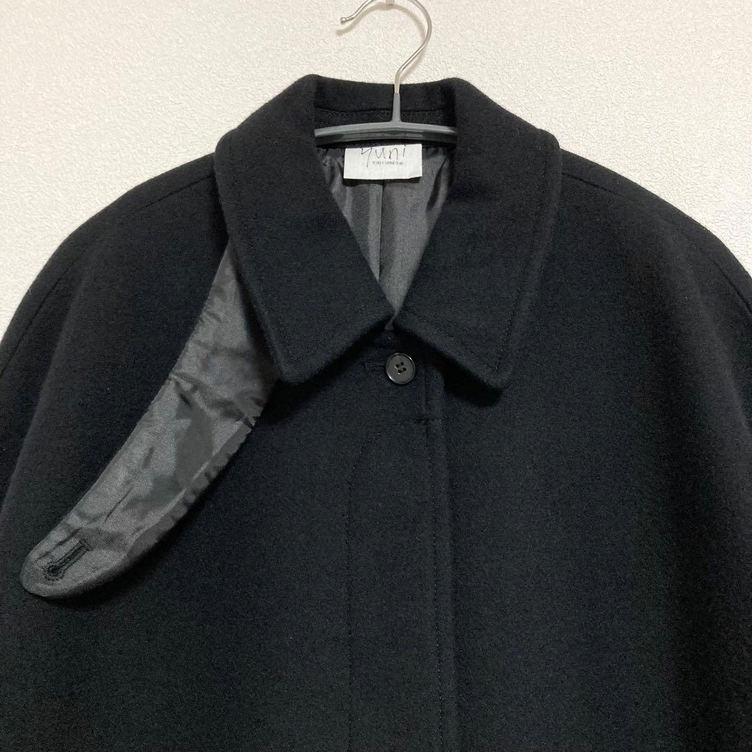 yuni　ウールスーパー100 ミドルレングス ステンコート　黒　F