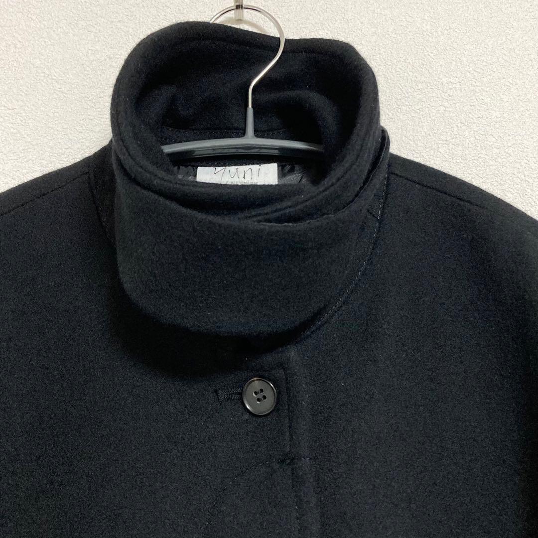 yuni　ウールスーパー100 ミドルレングス ステンコート　黒　F