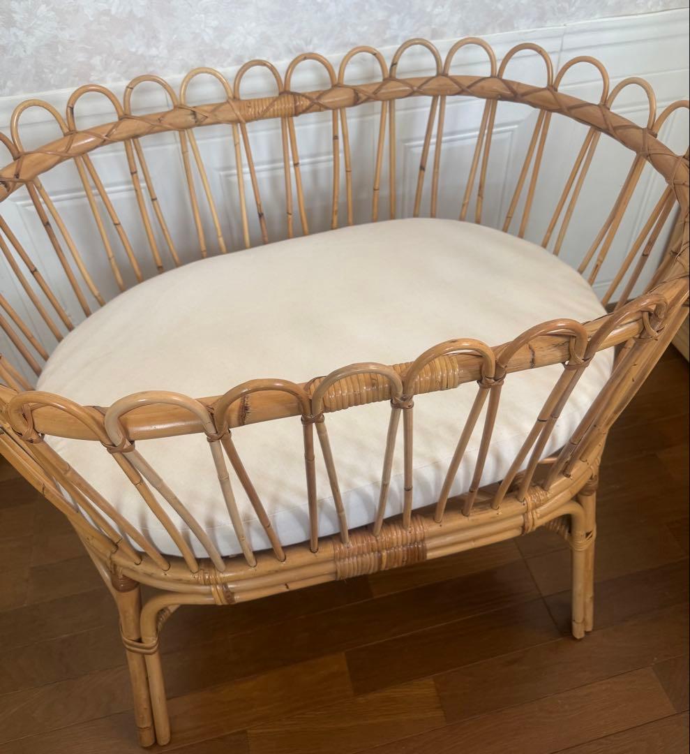 国内レア　ラタン　ベビーベッド