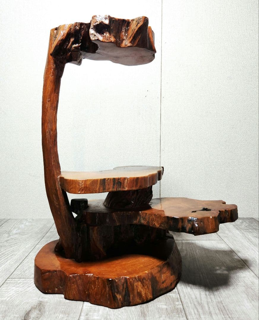 天然木 三段 飾り台 花台 和室 茶室 レトロ アンティーク