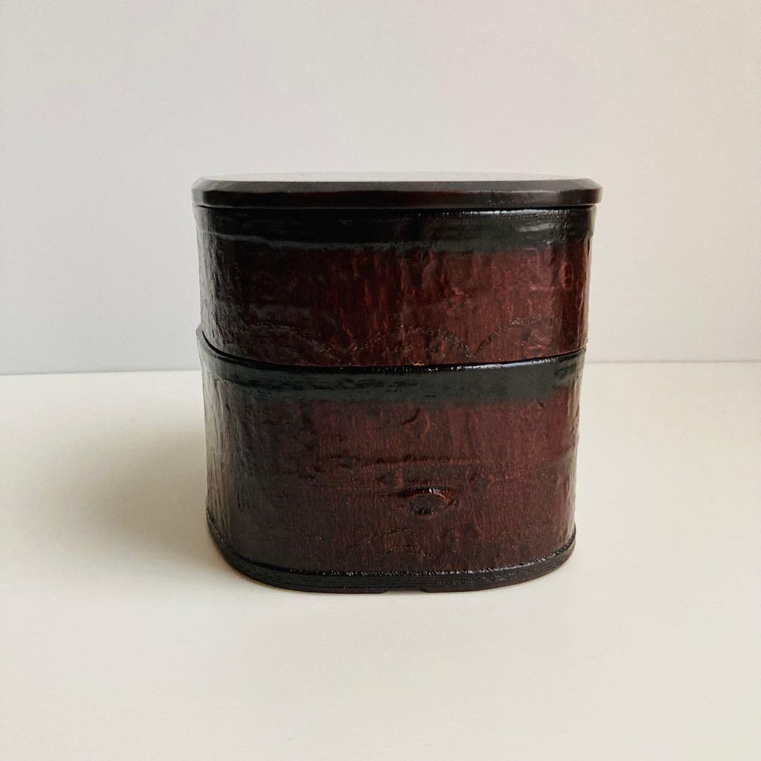 漆工芸　漆作家　本間幸夫　木皮二段重（角）弁当箱　重箱　荻房　 漆器