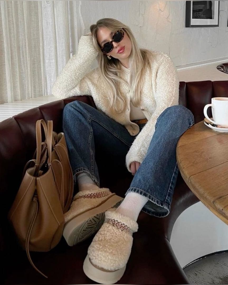 【希少】UGG タズ ヘリテージ ブレイド ムートン 厚底 ベージュ スリッポン