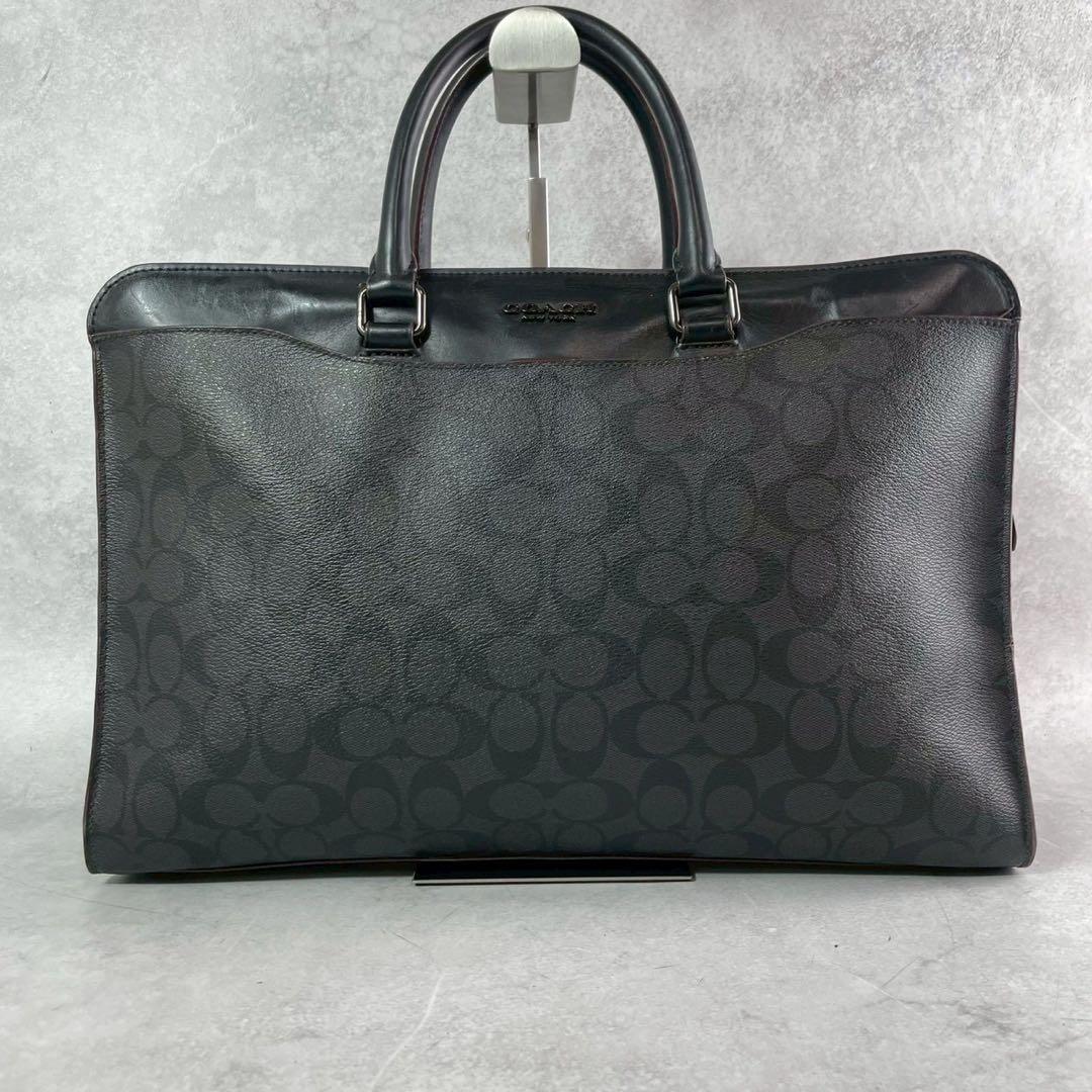 コーチ　2way ビジネスバッグ　シグネチャー PVC レザー　ブラック