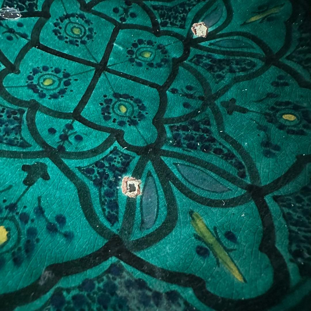 ブルガリア陶器　トロヤン焼　青釉内花柄　壁掛けデザイン　大皿　アンティーク