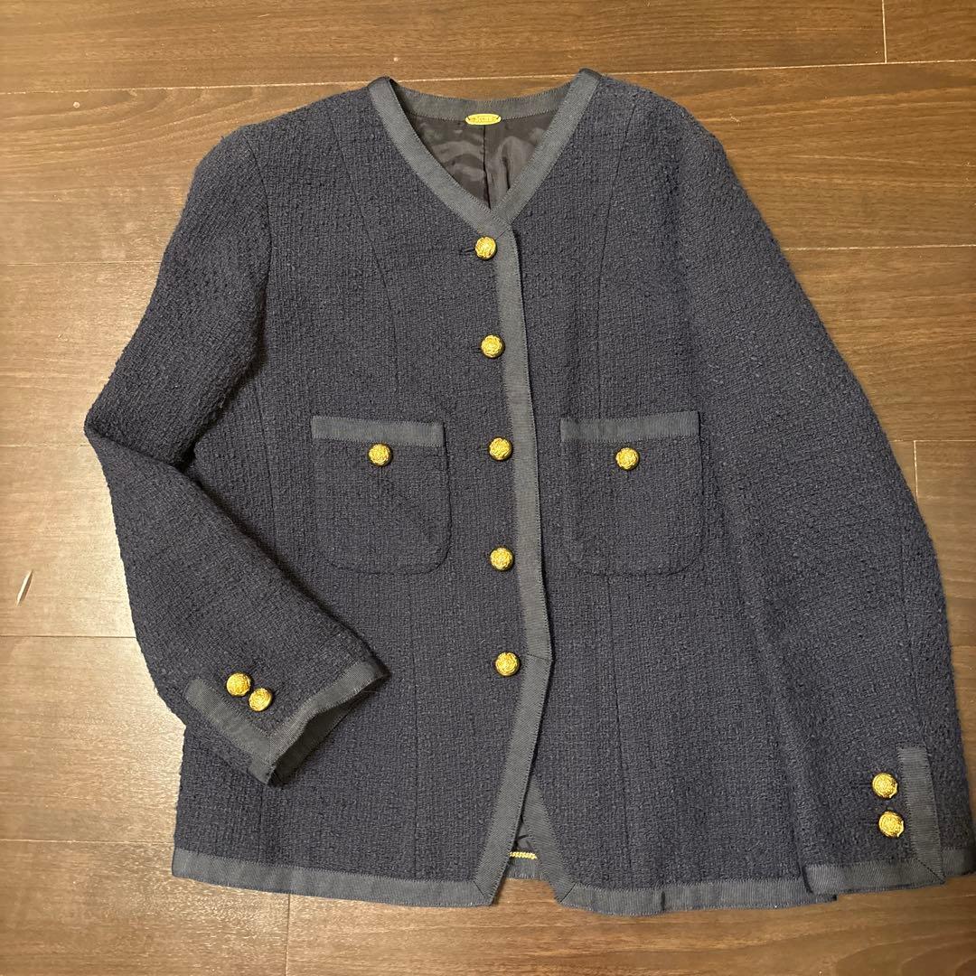 ドゥーズィエムクラス　ネイビーtweed Vネック ジャケット