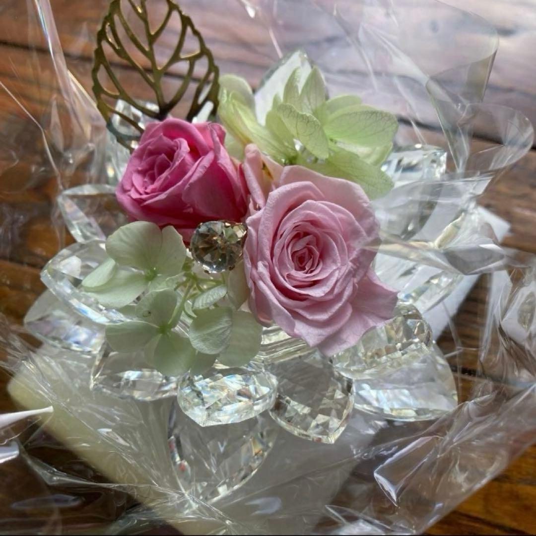 バラ アジサイ ブリザーブドフラワー 蓮花 クリスタルガラス お仏壇 お供え花