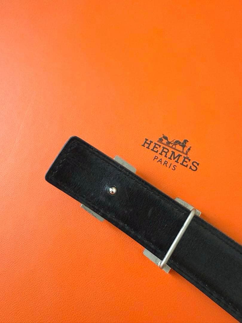 HERMES ブラック ブルー ブラック リバーシブルベルト H字型バックル