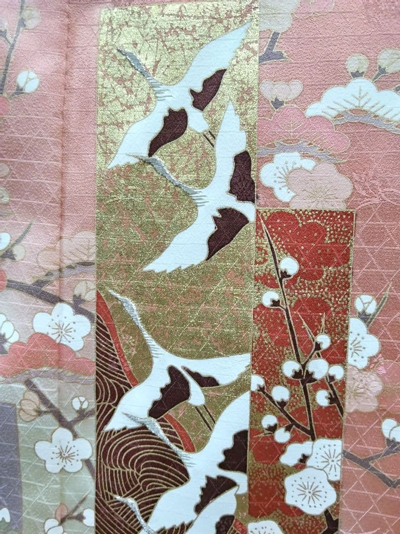 専用 最終値下げ F-274 訪問着 金彩 暈し 袷 鶴 松 梅 緞子 美品