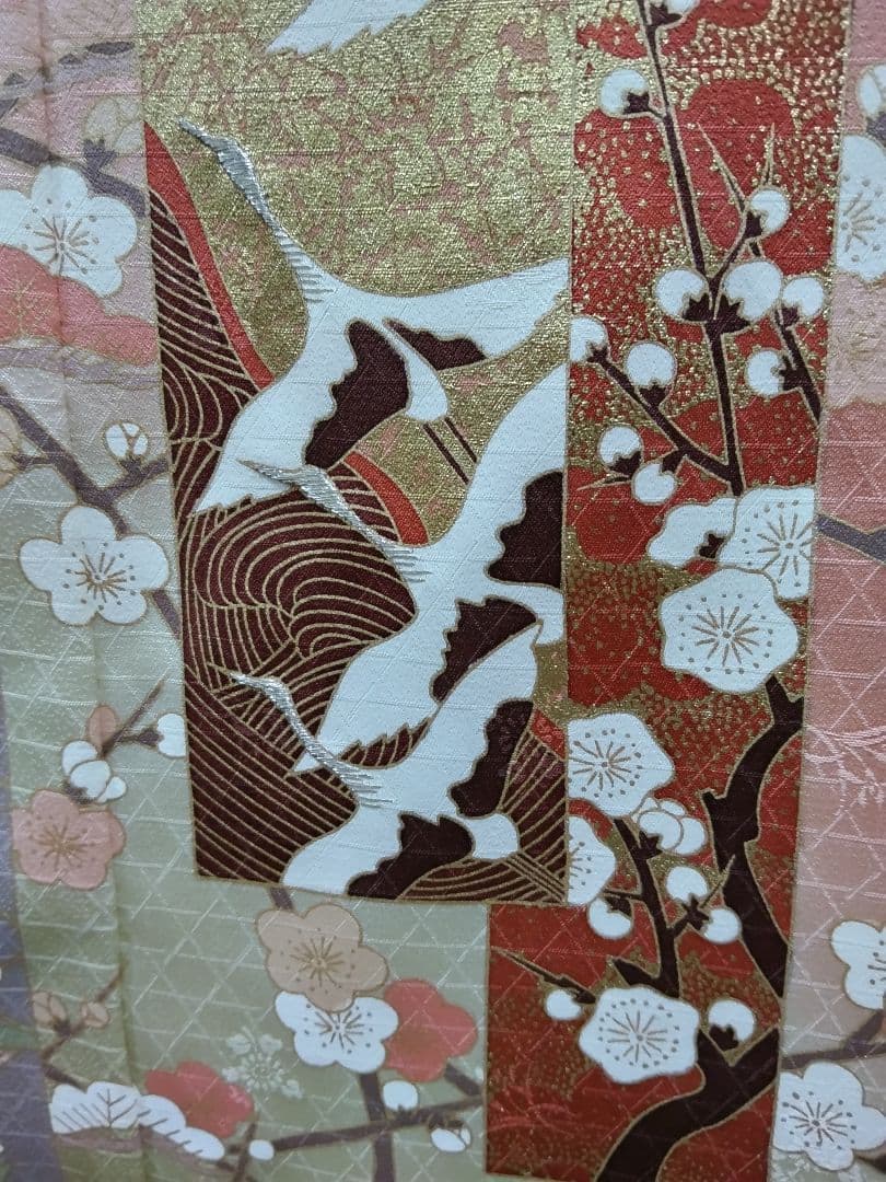 専用 最終値下げ F-274 訪問着 金彩 暈し 袷 鶴 松 梅 緞子 美品