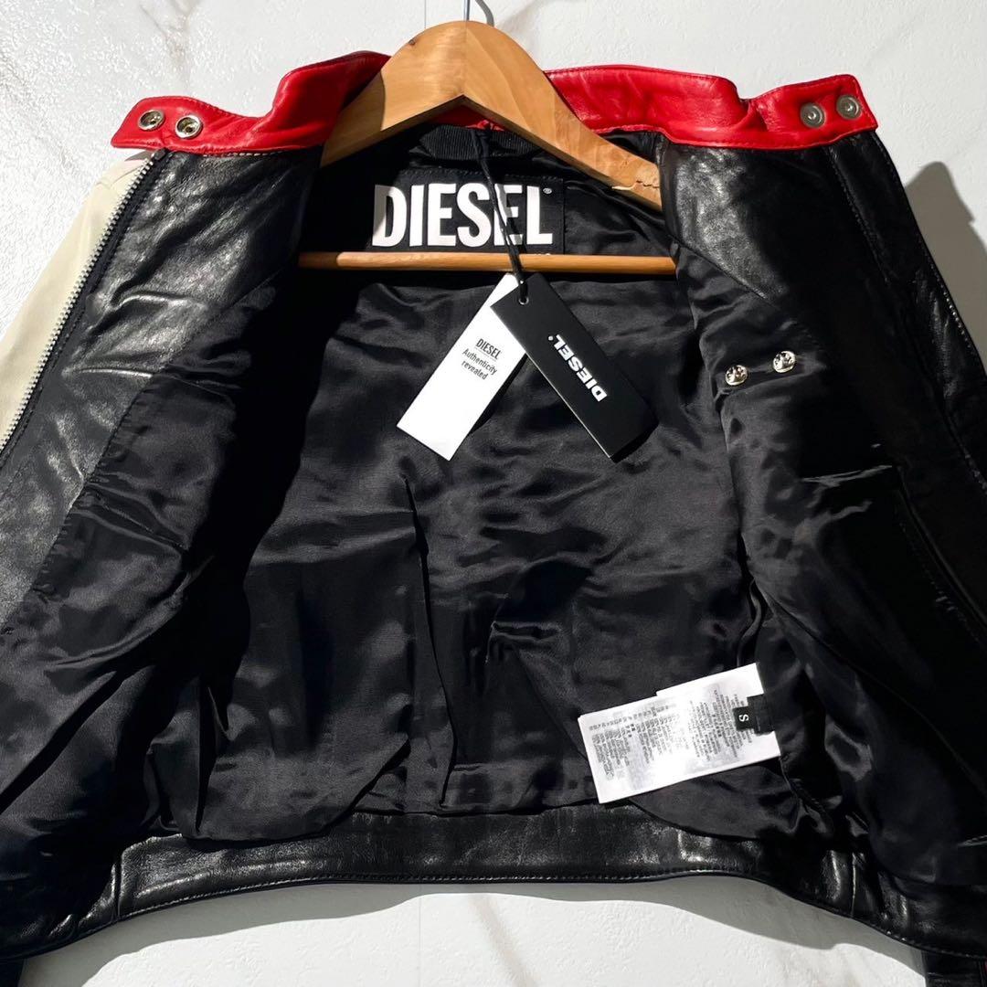 未使用　定価22万　ディーゼル Dロゴ　ライダース　レザージャケット レッド