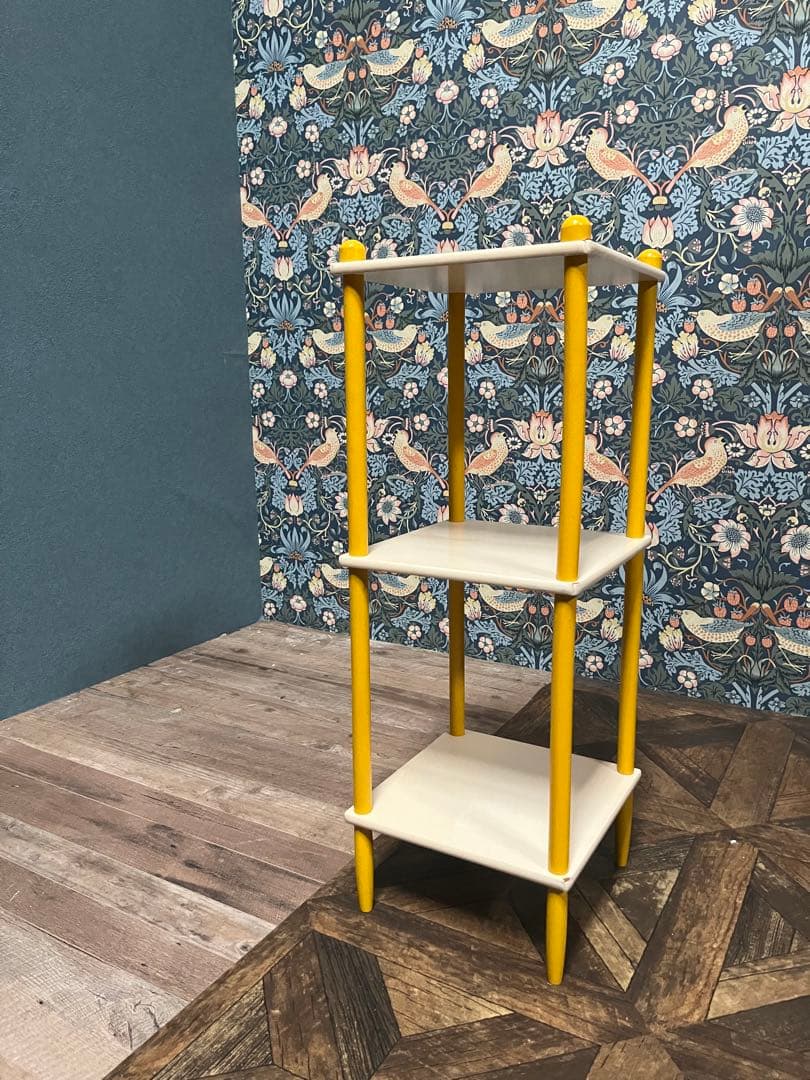 3段 棚 昭和レトロ レトロポップ 当時物 インテリア 黄色 白 ラック