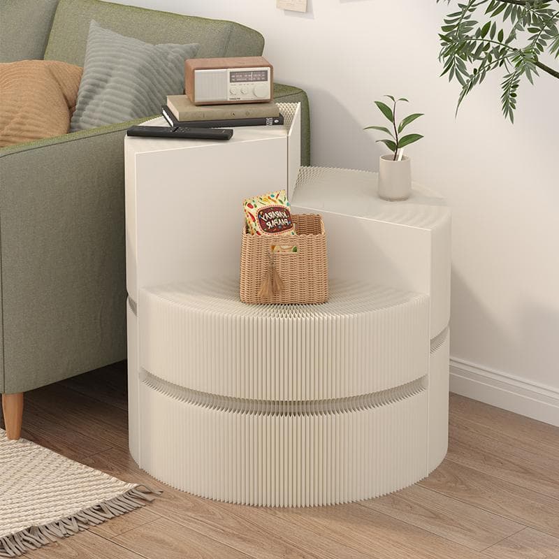 ホワイト階段円柱型ディスプレイ台直径100cm高さ78㎝ 陳列台 組立不要展示会