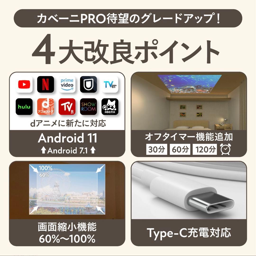 カベーニPRO モバイル プロジェクター 小型 天井 ホームシアター