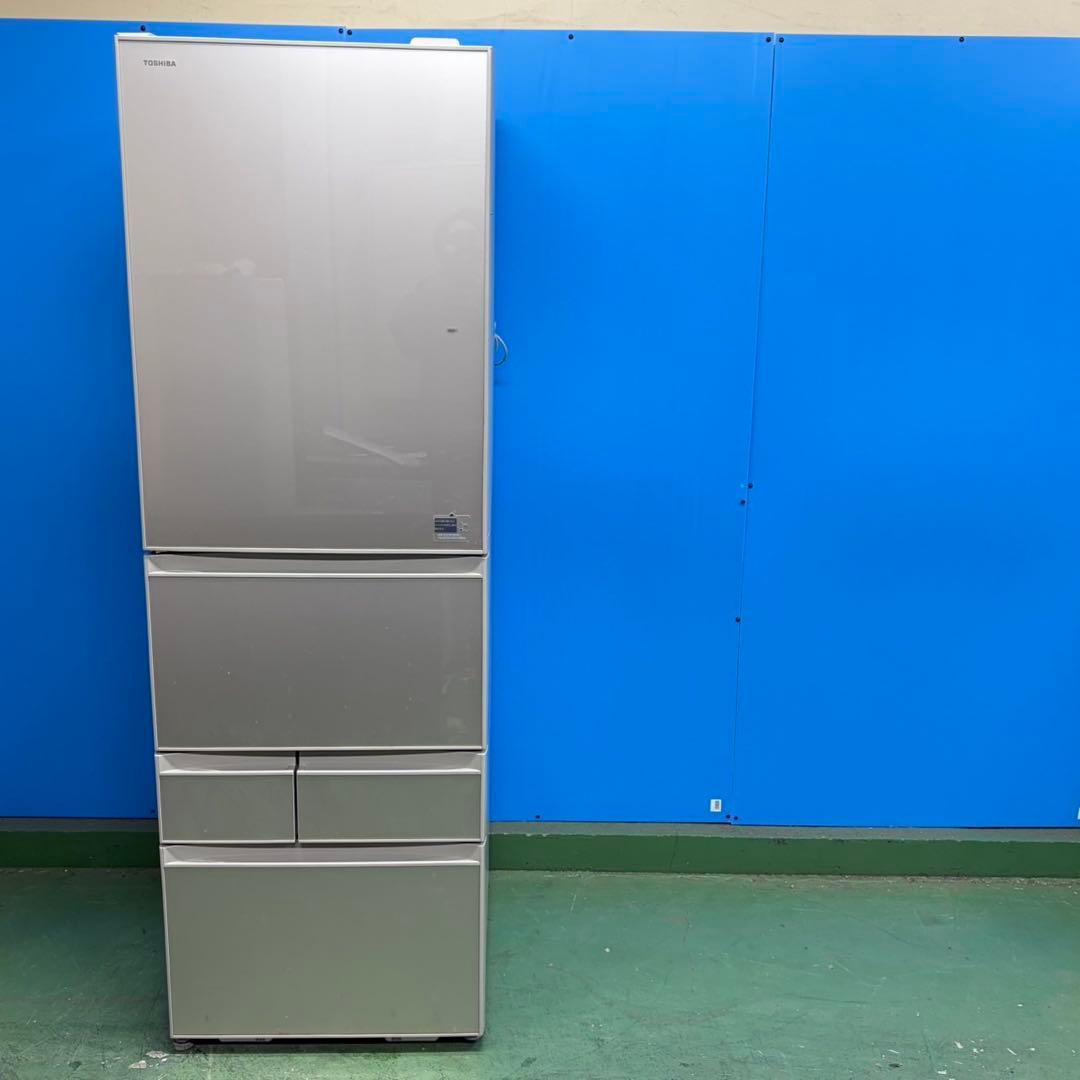 717 ガラスパネル大型冷蔵庫　400L強　小型　家庭用　自動製氷　左開き　綺麗