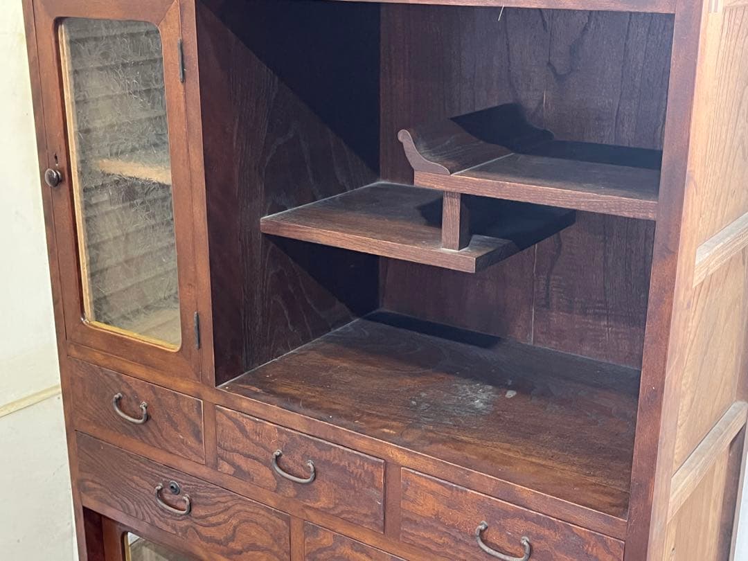 M*n様 アンティーク木製水屋箪笥 ガラス戸棚 飾り棚 レトロ食器棚
