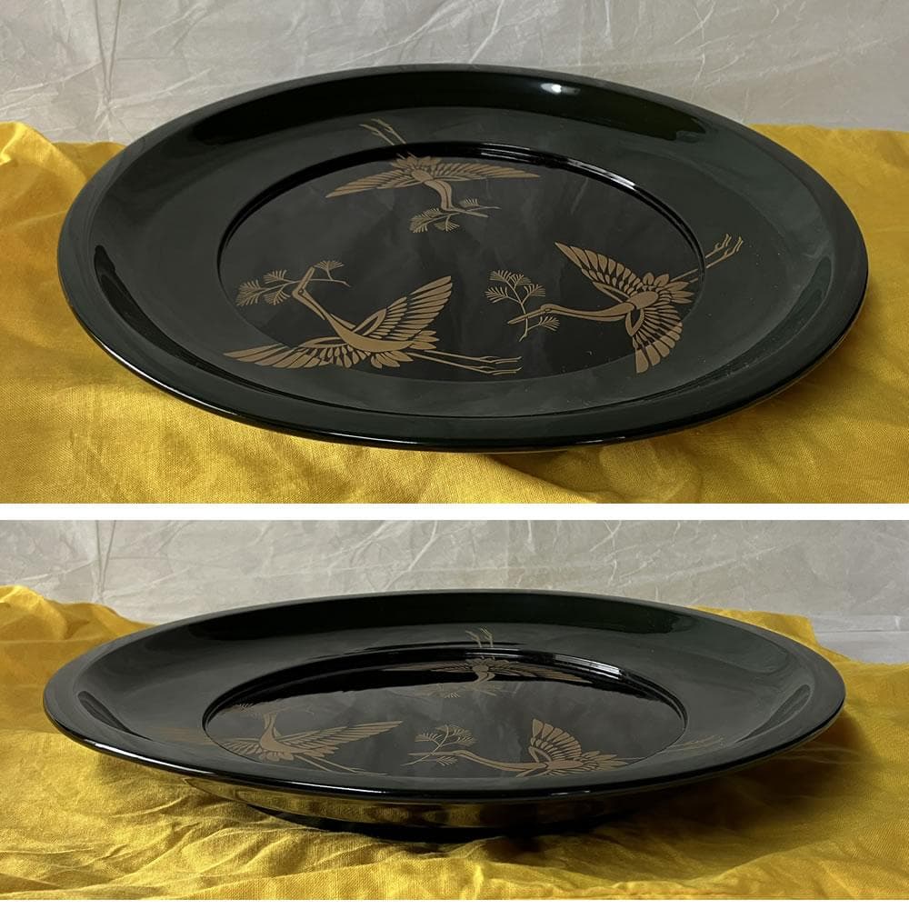 F1359 茶平一斎 松喰鶴 蒔絵 輪島塗 干菓子器 鶴蒔絵 菓子器 菓子盆