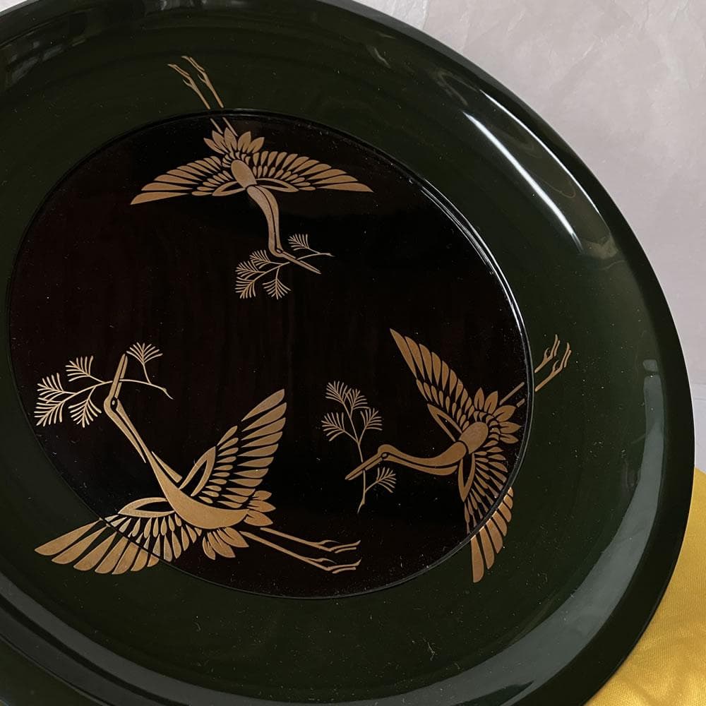 F1359 茶平一斎 松喰鶴 蒔絵 輪島塗 干菓子器 鶴蒔絵 菓子器 菓子盆