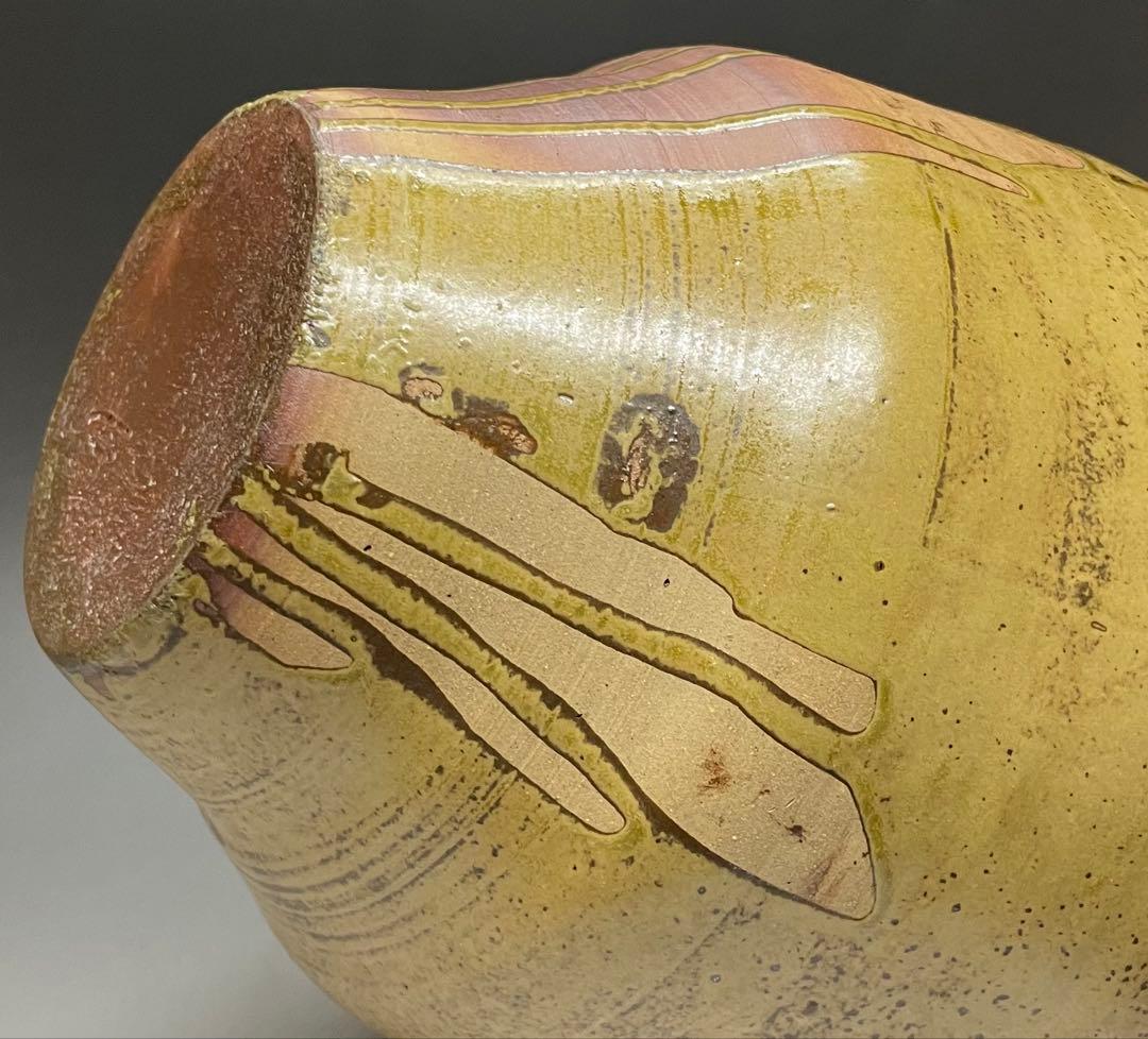 石田陶春　丹波 茶壺　飴釉　飾壺　茶道具　共箱　栞等　LW573