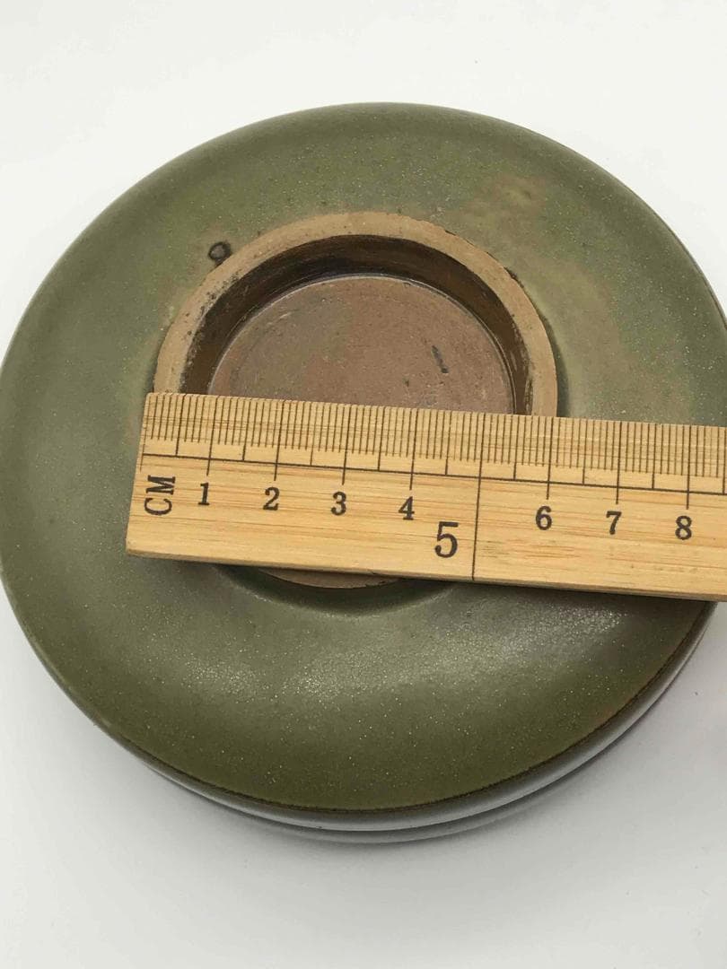 北宋～金時代　青磁貼花唐草紋合子　文房香合　耀州窯　朱泥入れ古文房具(A-45)