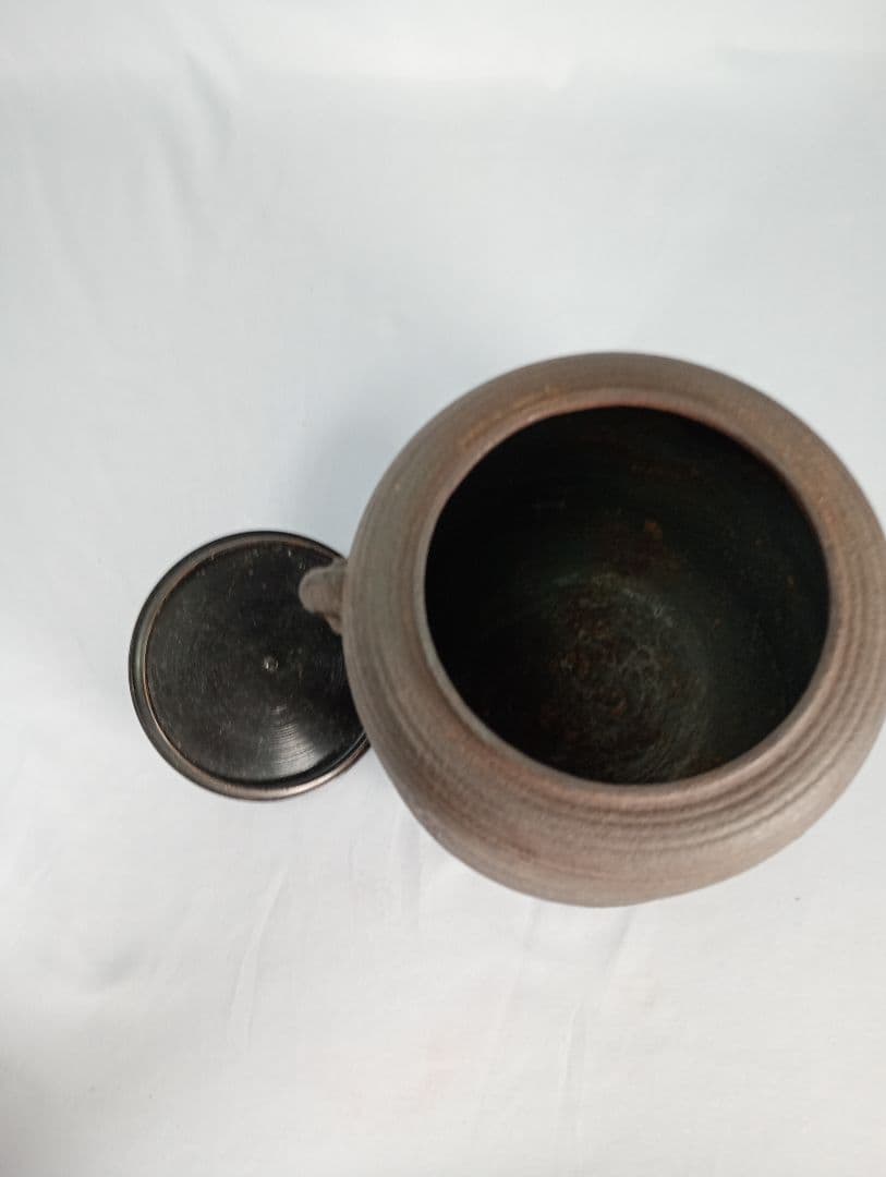 【茶道具】亀甲耳千筋筒釜　金森紹栄造　茶釜　釜370