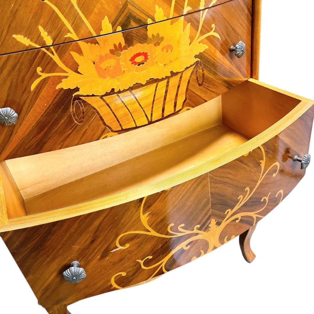 【★希少★】おしゃれ　イタリア製　象嵌　5段　チェスト　猫脚　アンティーク　家具