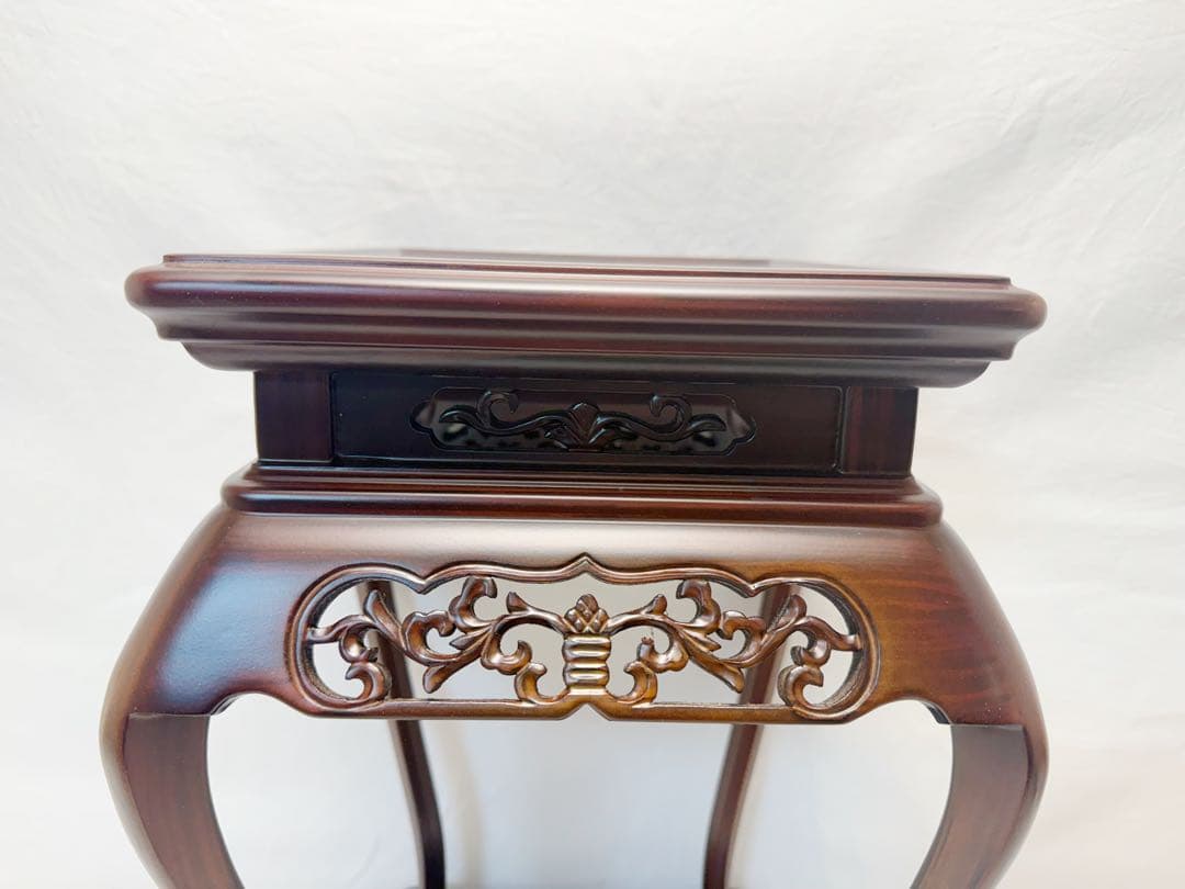 未使用 華道具 中国古美術 黒檀 唐木 透かし彫 猫足 高燭台 高卓 盆栽台紙箱