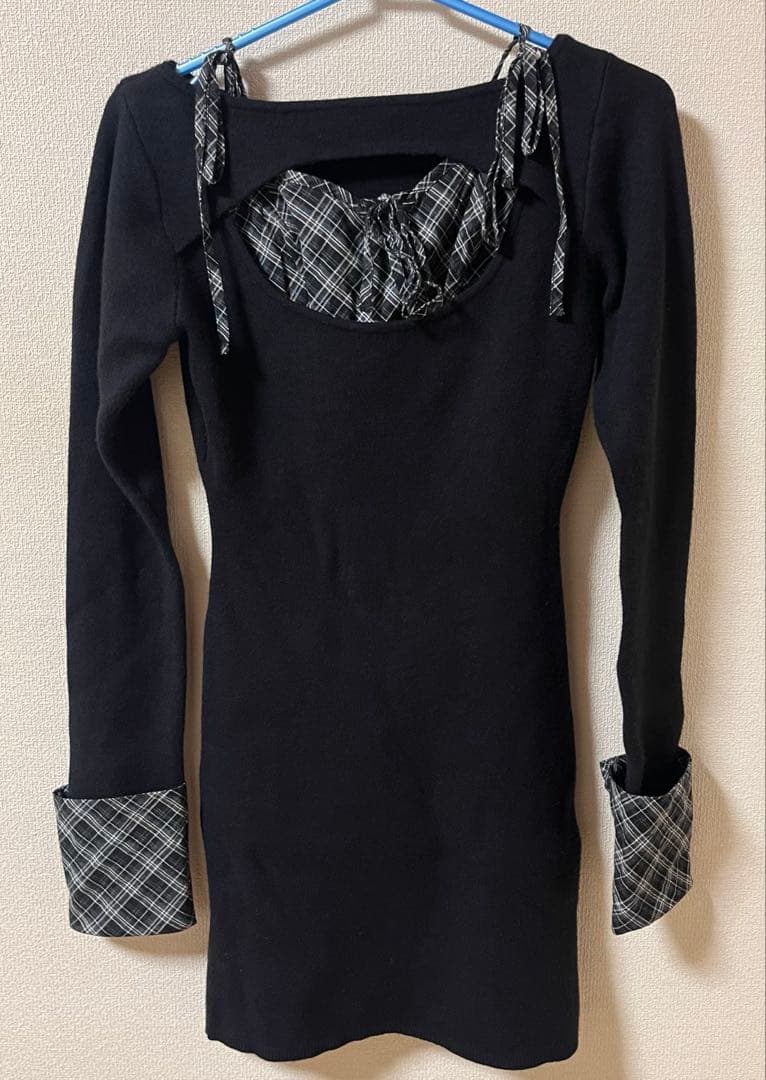 bubbles オープンリボンチェックワンピース M