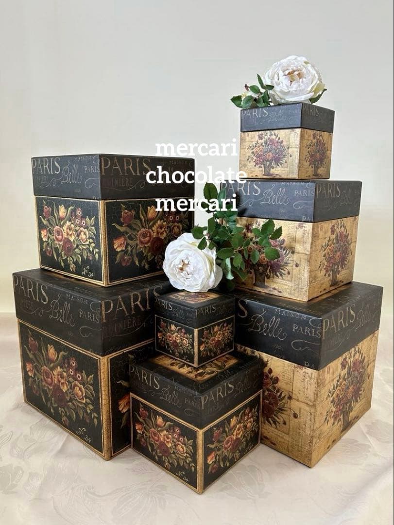 LANG社　インテリアボックス7個　アンティーク調　シャビー　黒　収納　小物入れ