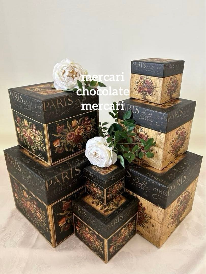 LANG社　インテリアボックス7個　アンティーク調　シャビー　黒　収納　小物入れ