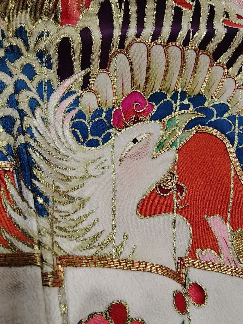 アンティーク振袖 ピンク 状態悪い 金駒刺繍　鳳凰 伝統柄振袖　牡丹刺繍　レトロ