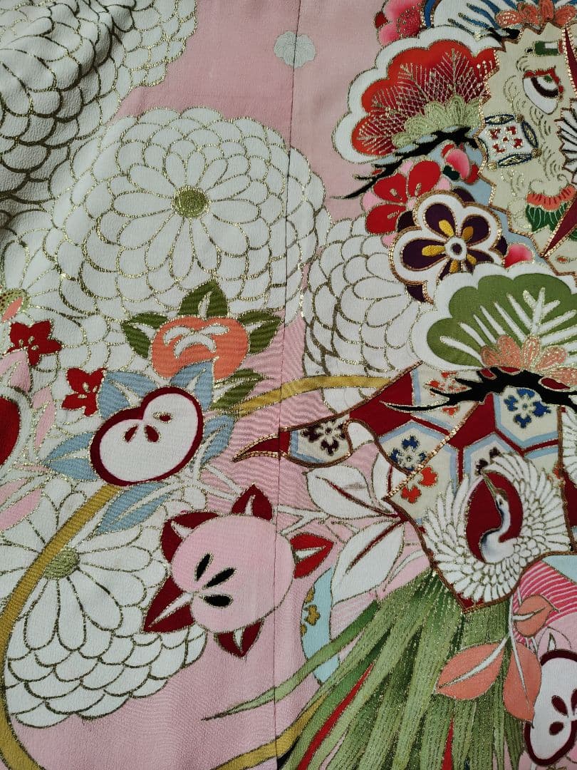 アンティーク振袖 ピンク 状態悪い 金駒刺繍　鳳凰 伝統柄振袖　牡丹刺繍　レトロ
