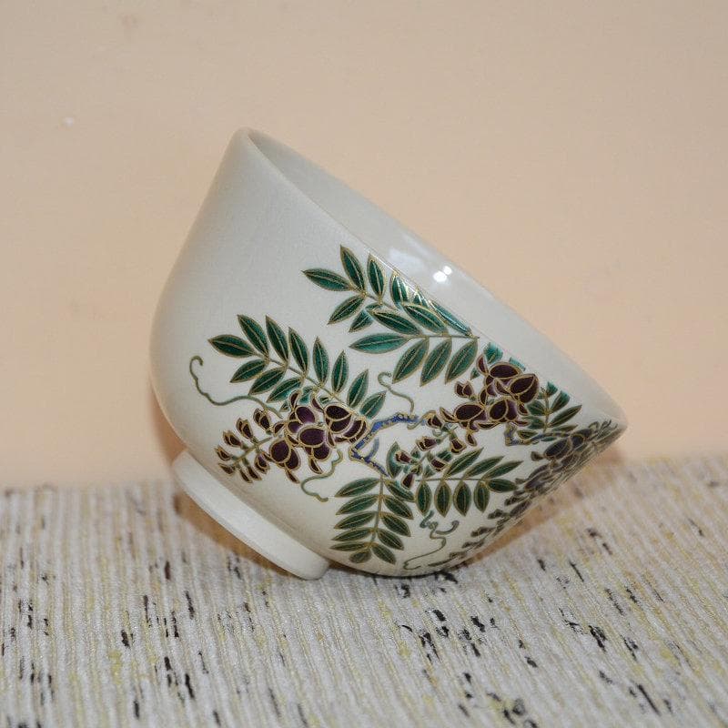 茶道具　色絵藤画茶碗　京焼　洛陶窯　相模 竜泉　美品　中古　送料込み