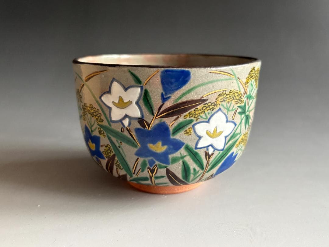 紫水釜　西村徳泉　乾山写　桔梗の絵　茶碗　茶道具
