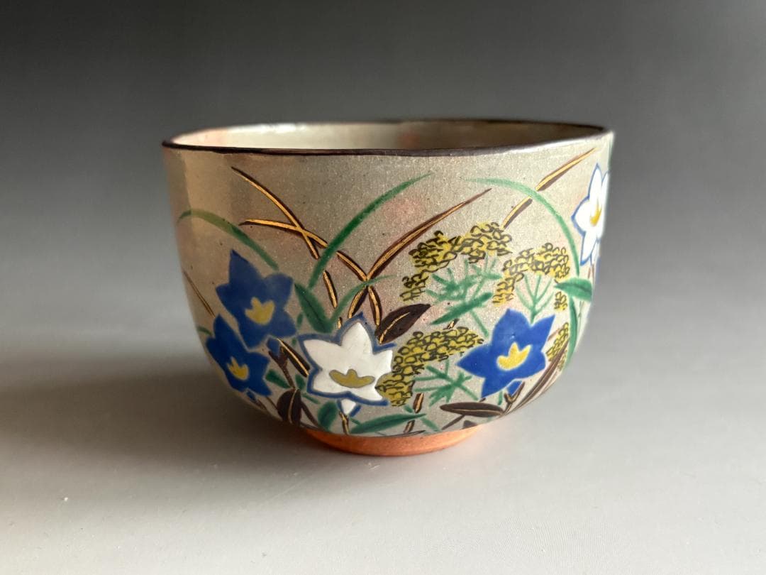 紫水釜　西村徳泉　乾山写　桔梗の絵　茶碗　茶道具