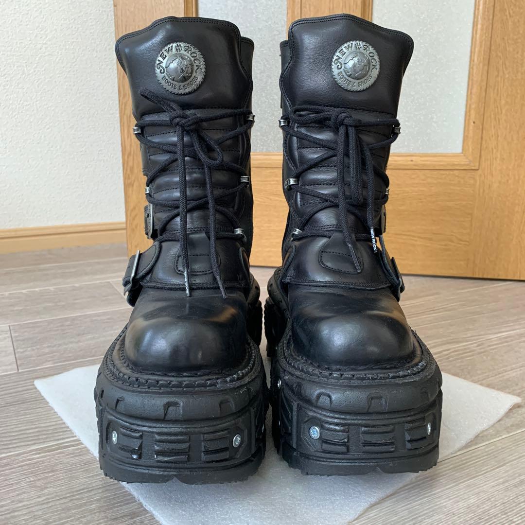 New Rock ユニセックスブラックコンバットブーツ M-TANK373-S1