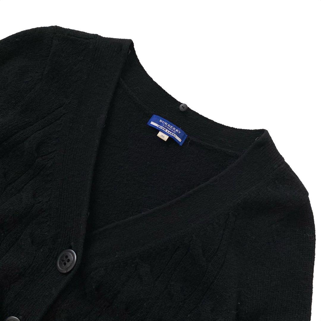 美品 バーバリーブルーレーベル フォックスファー ニット カーディガン 38 黒