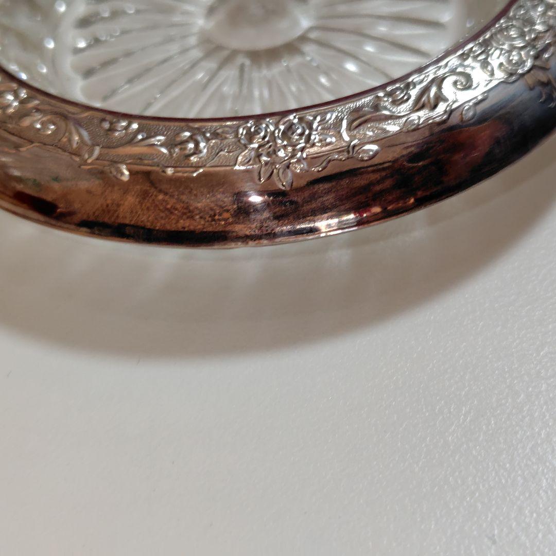 純銀製　皿　昭和レトロ　銘々皿 小皿 受皿 小物入れ　純銀×ガラス製　120g