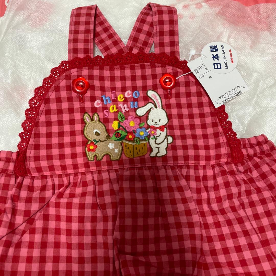 【チエコサク】チェック柄スカート付きロンパース　M(80〜90)