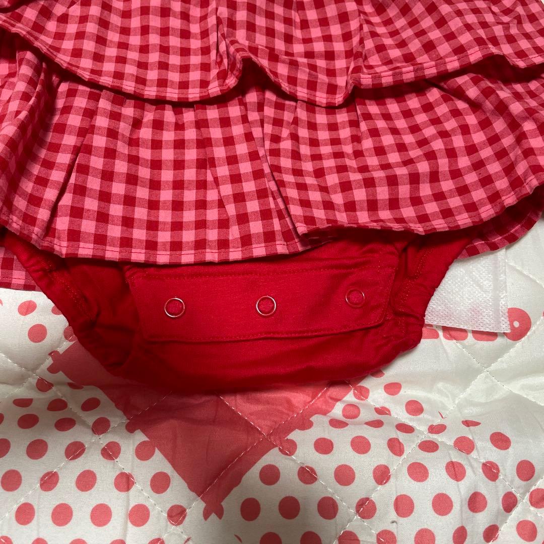 【チエコサク】チェック柄スカート付きロンパース　M(80〜90)