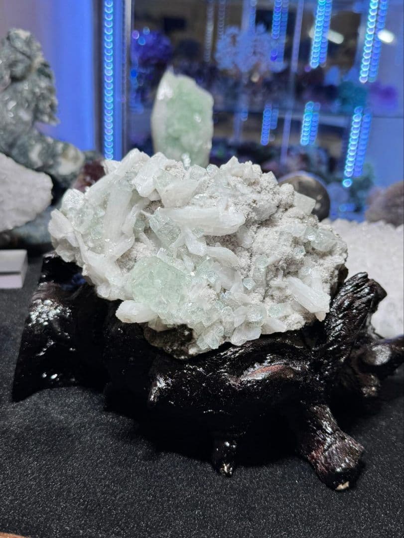 グリーンアポフィライト☆カルサイト共生☆クラスター☆台座付き☆