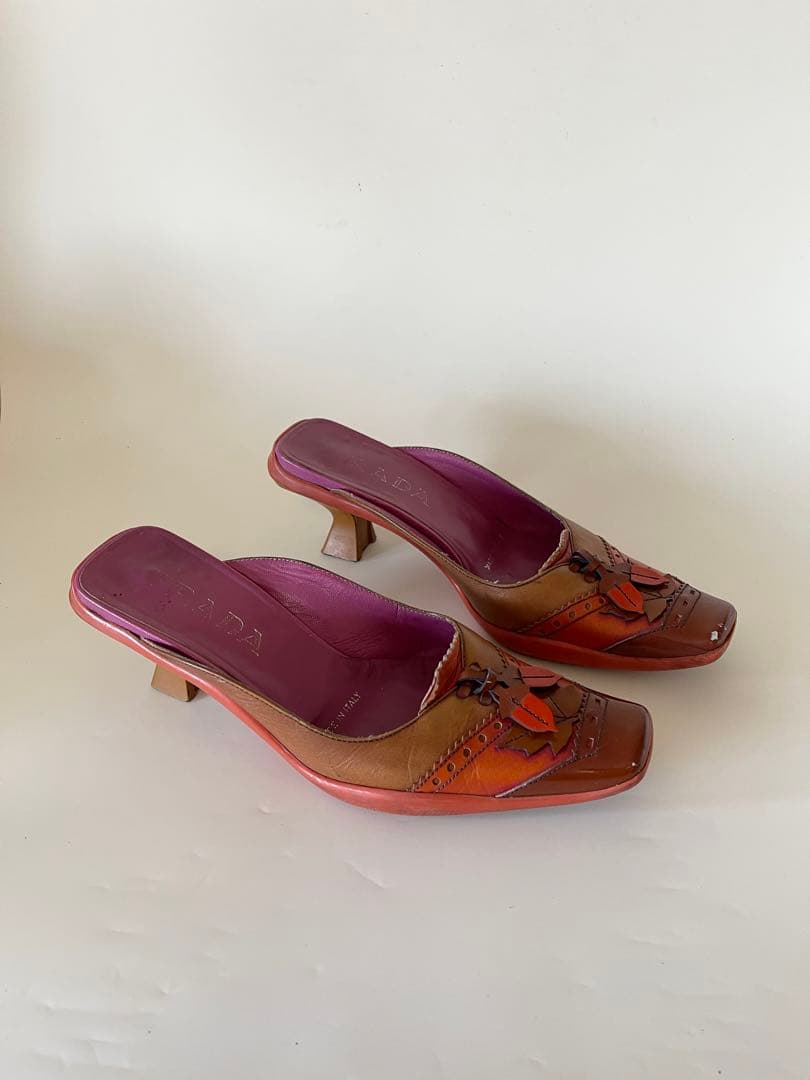 Pradaプラダオープントゥサンダル オレンジブラウン