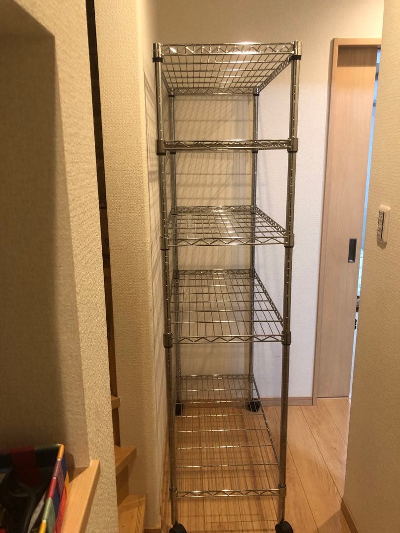 ⑧5段 180cmスチールラック シルバー キャスター付き