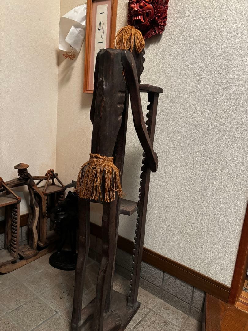 バリ島 木彫り 特大CDラック２個セット 人物モチーフ アジアン