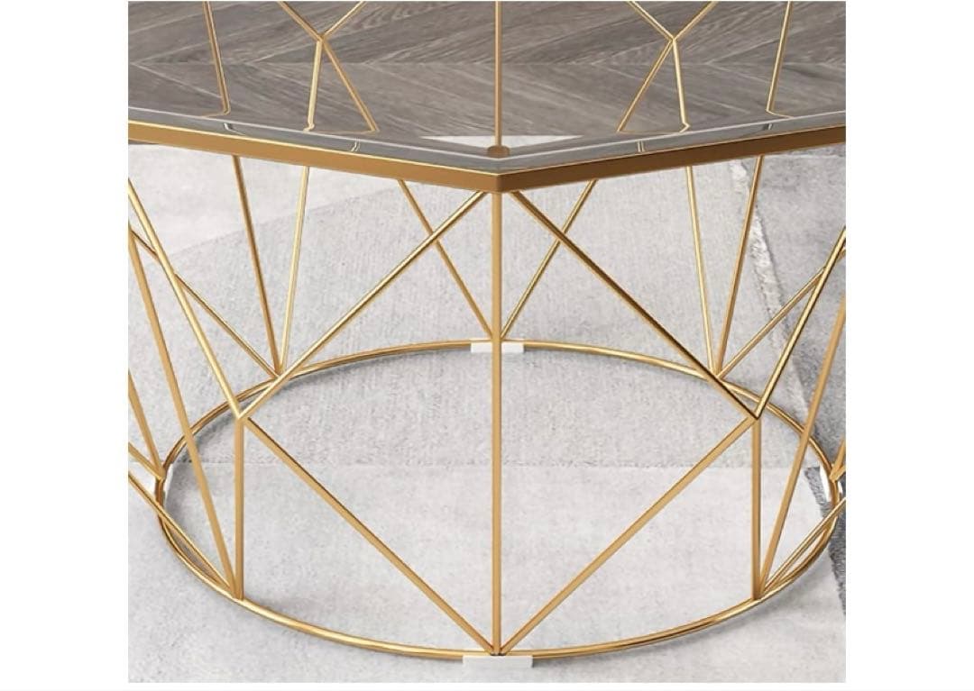 八角形の錬鉄製のコーヒーテーブル、透明な強化ガラス、家庭用リビングルーム